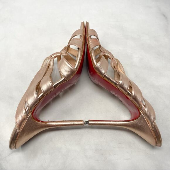 Christian Louboutin Rose Gold Strappy Twist Knot Leather Mule Sandal Heels 39.5 - Picture 3 of 14